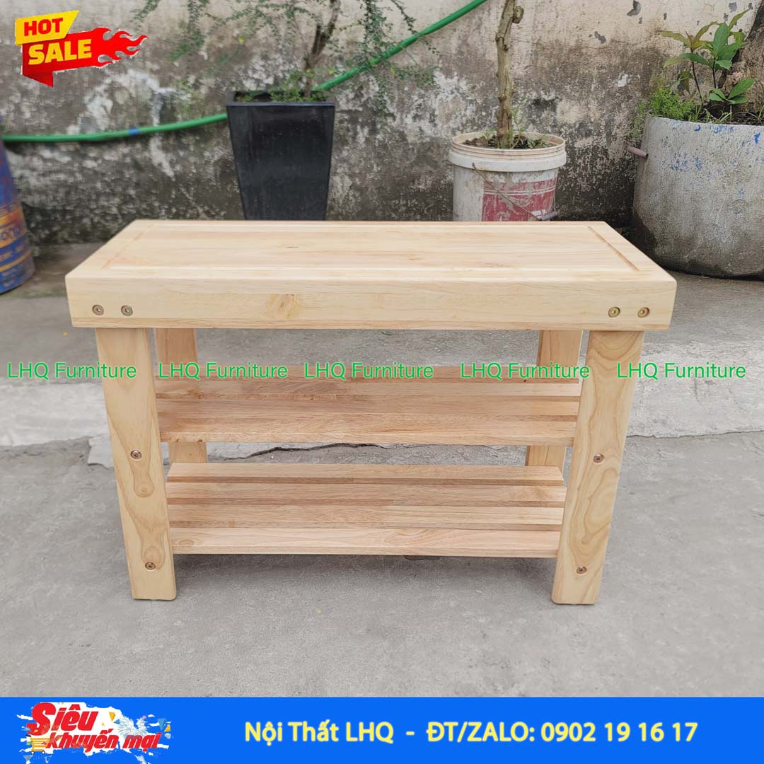 Kệ Giày Ngồi Gỗ Cao Su Tự Nhiên | Nội Thất LHQ