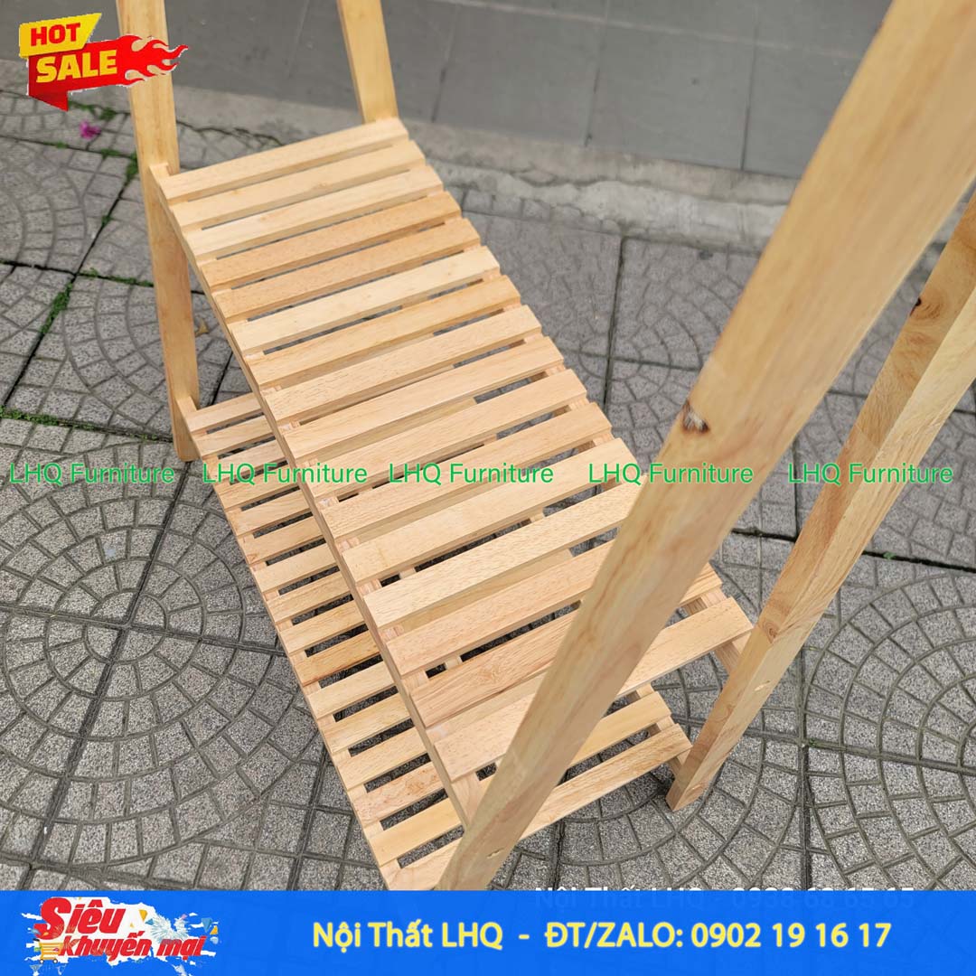 Kệ treo quần áo chữ A 2 tầng 1m bằng gỗ cao su