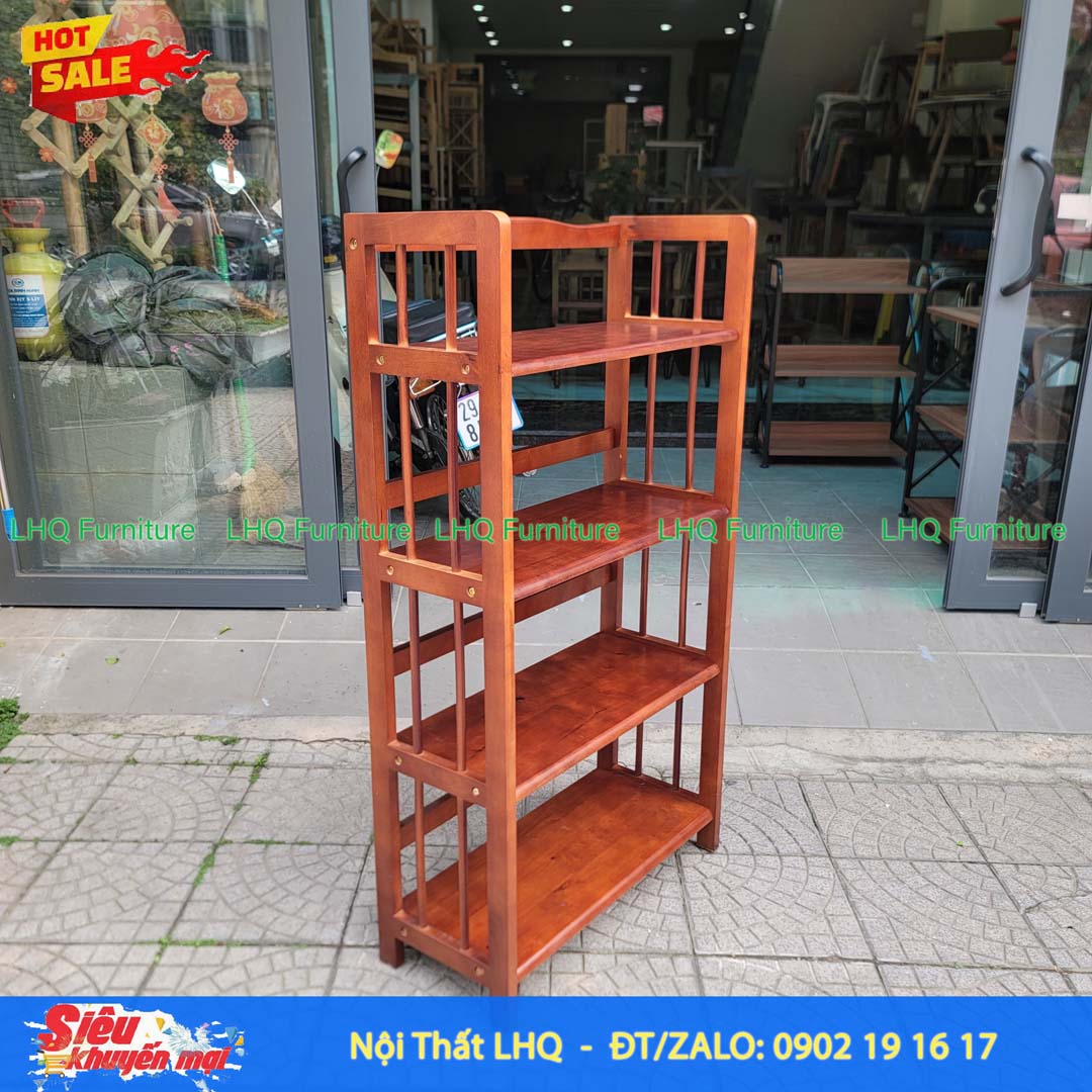 Kệ Sách Gỗ 4 Tầng Rộng 80cm – Mẫu Kệ Đa Năng Bằng Gỗ Cao Su Tự Nhiên