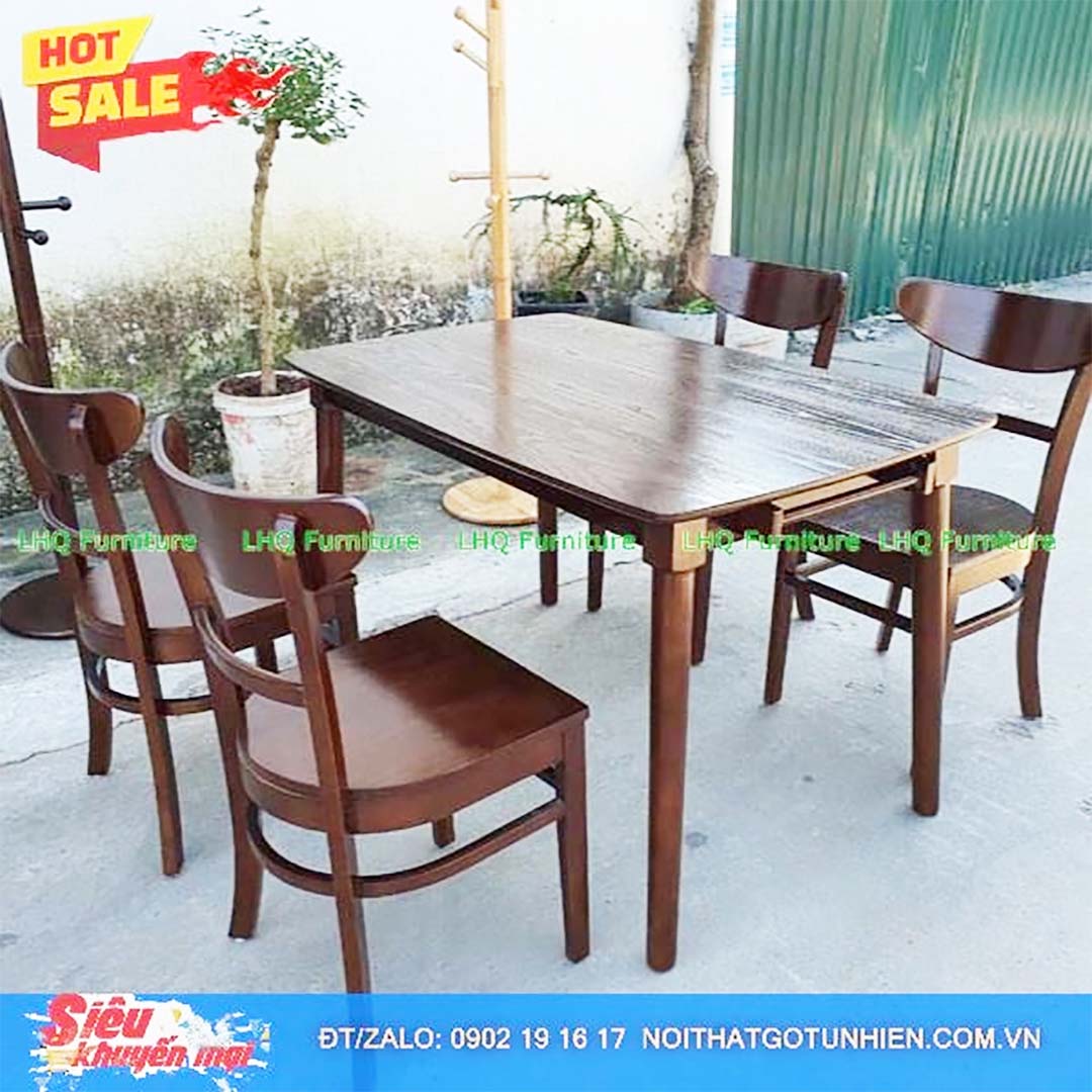 Bộ bàn ăn 1m2 gỗ 4 ghế Panda – Màu Walnut và Tự nhiên