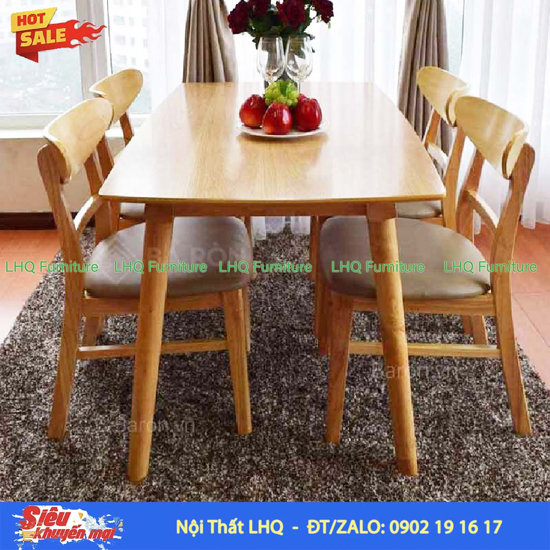 Bộ bàn ghế ăn Mango 4 ghế – Gỗ cao su tự nhiên hiện đại