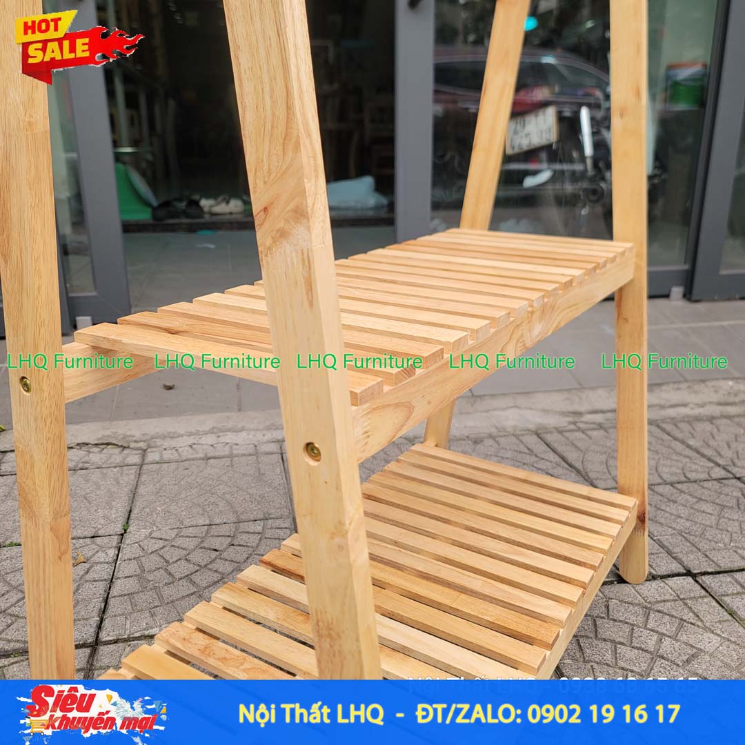 Kệ treo quần áo chữ A 2 tầng 1m bằng gỗ cao su