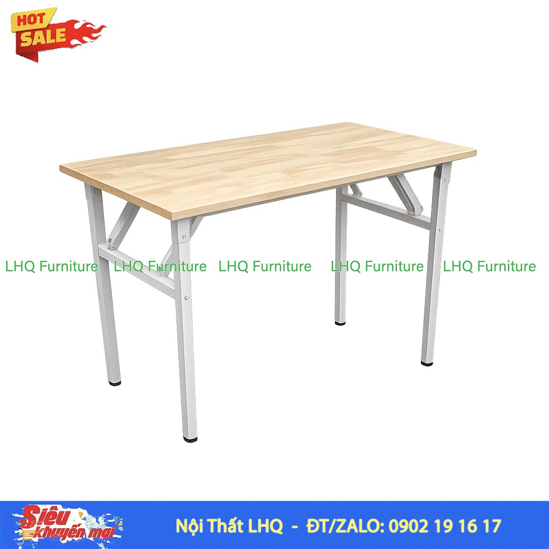 Bàn Làm Việc Chân Sắt Gấp 1m2 | Gỗ Cao Su Gấp Gọn Tiện Lợi