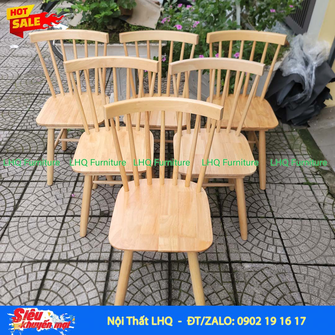 Ghế Cafe, Ghế Bàn Ăn Song Tiện gỗ cao su tự nhiên – Thiết kế thanh lịch