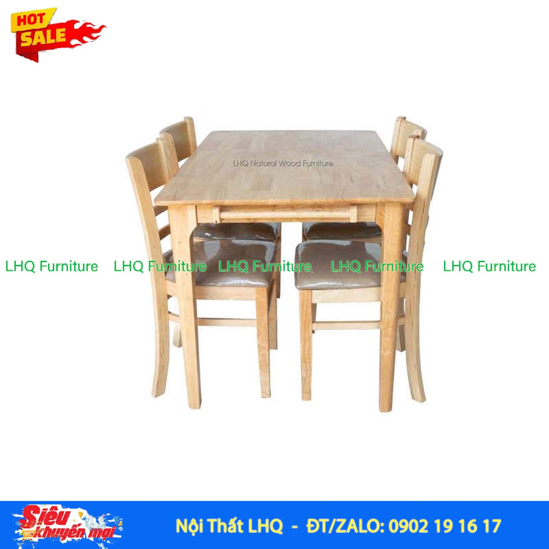Bộ Bàn Ăn 1m2 4 Ghế Cabin Nệm – Gỗ Tự Nhiên