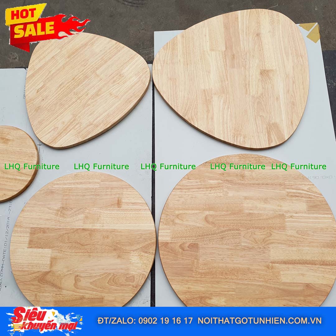 Mặt Bàn Tròn, Hình Tim Gỗ Cao Su Tự Nhiên – Decor DIY