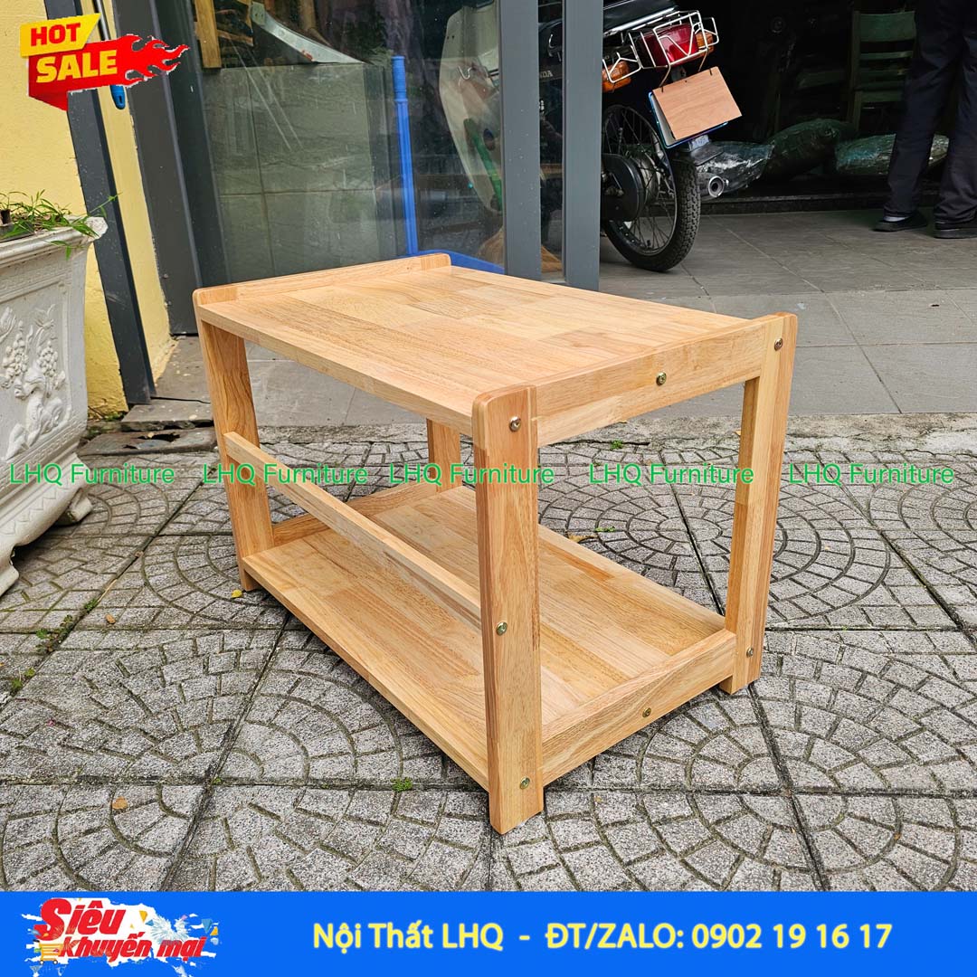 Kệ Để Lò Vi Sóng Mặt Liền 2 Tầng Gỗ Cao Su Tự Nhiên | Nội Thất LHQ