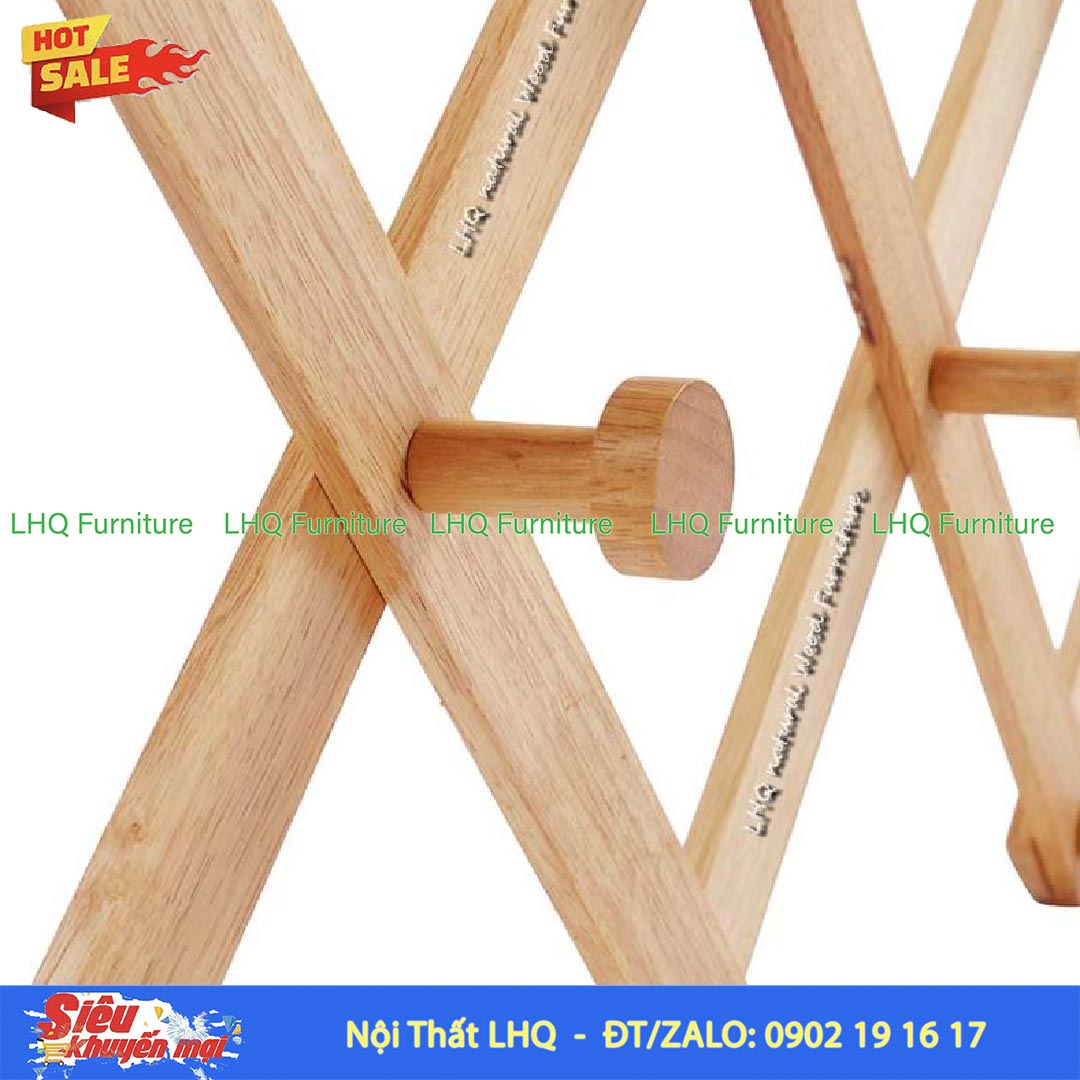 Móc Treo Quần Áo 5 Gỗ Cao Su Treo Tường Xếp Gọn Tiện Lợi