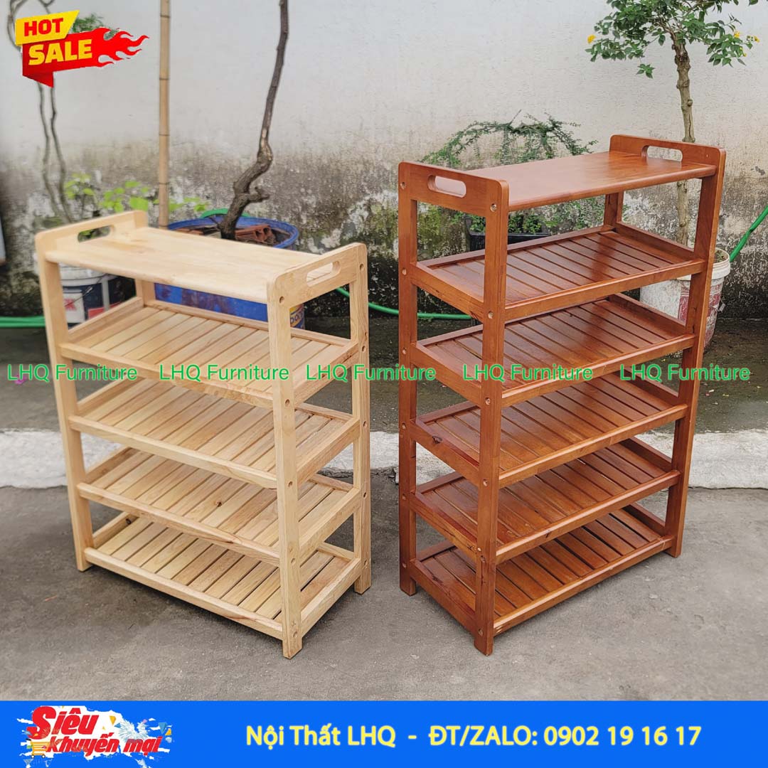 Kệ Dép Có Quai Xách 4 Tầng Gỗ Tự Nhiên | LHQ