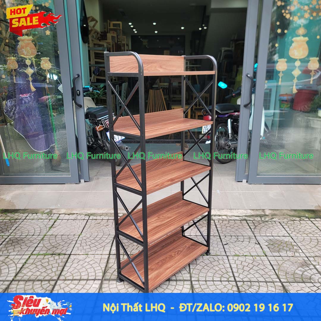 Kệ Sách Khung Sắt Gỗ Melamin 5T70 | Nội Thất LHQ