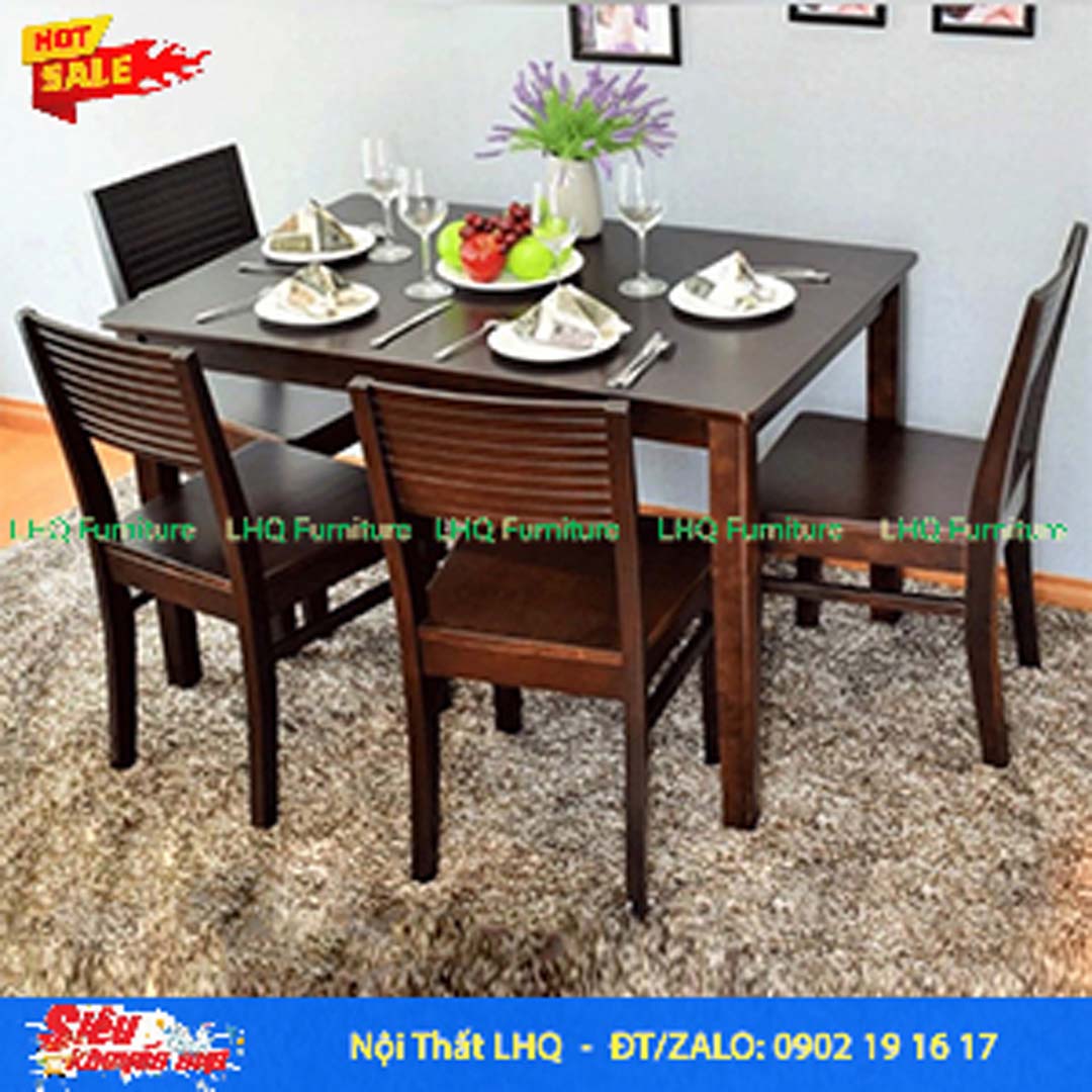 Bộ Bàn Ghế Ăn Cherry 4 Ghế Gỗ Cao Su Tự Nhiên