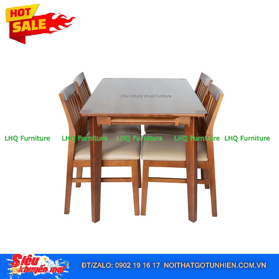 Bộ Bàn Ghế Ăn Bingo 4 Ghế Gỗ Cao Su Tự Nhiên