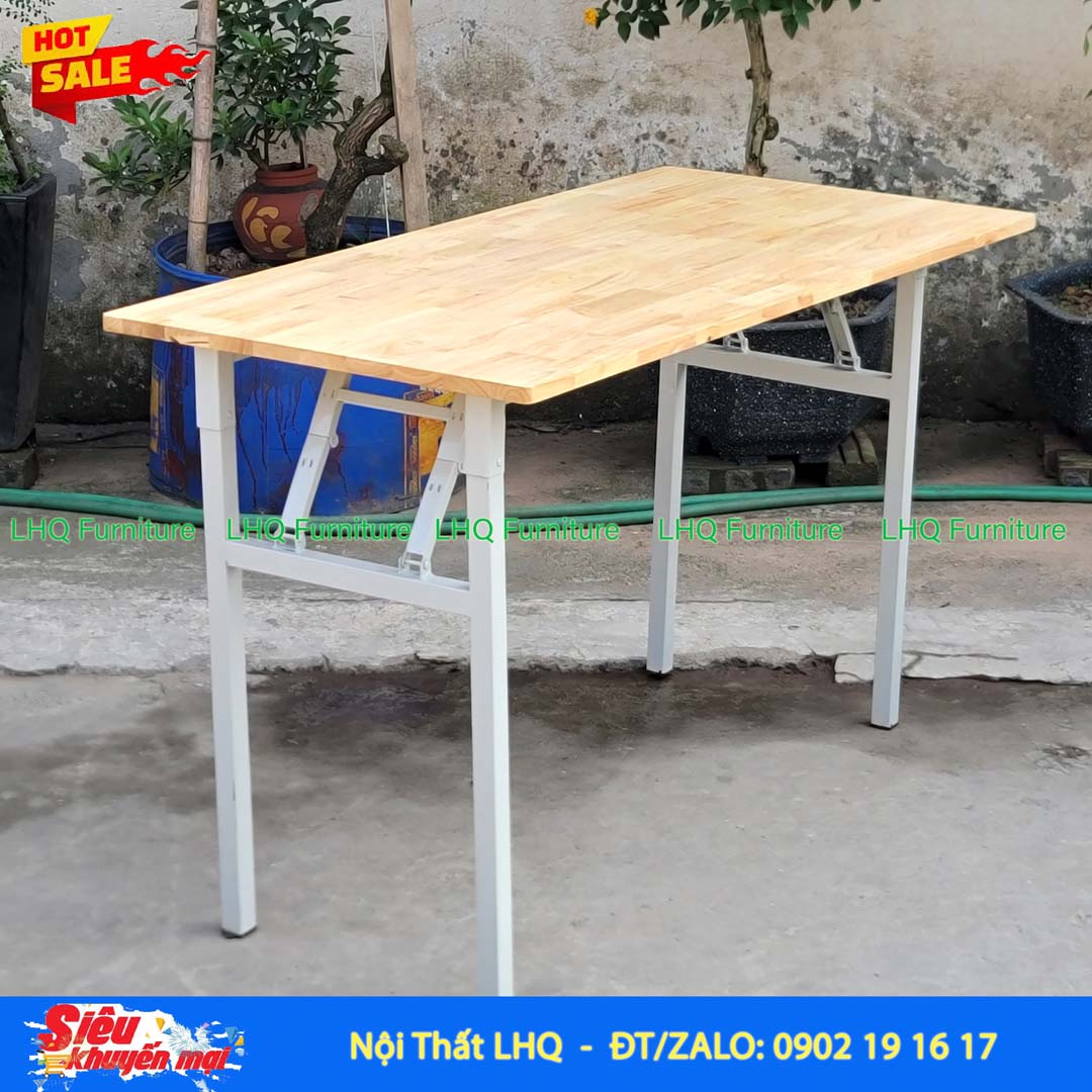 Bàn Làm Việc Chân Sắt Gấp 1m2 | Gỗ Cao Su Gấp Gọn Tiện Lợi