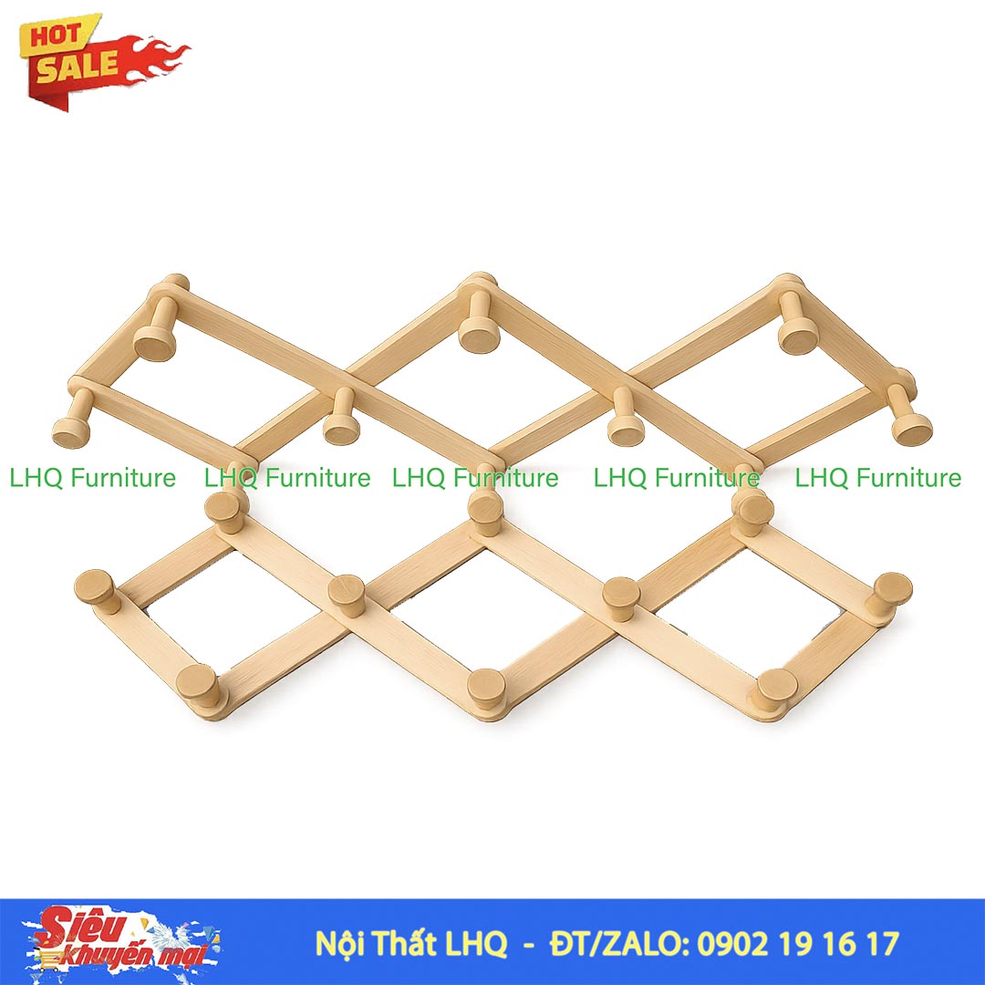 Móc Treo Quần Áo Gỗ Xếp Gọn Kéo Giãn Treo Tường Tiện Lợi