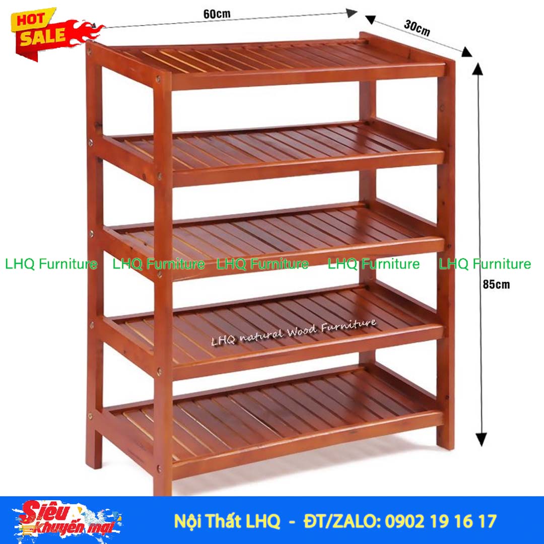 Kệ Để Giày Dép Gỗ 5 Tầng Rộng 62cm | Nội Thất LHQ