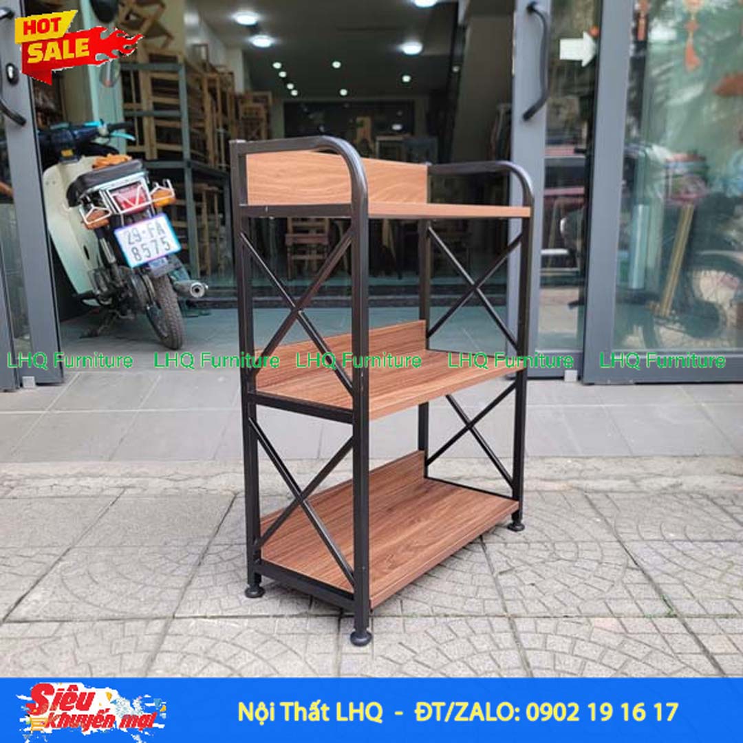 Kệ Sách Khung Sắt Gỗ Melamin 3T70 Rộng 70cm