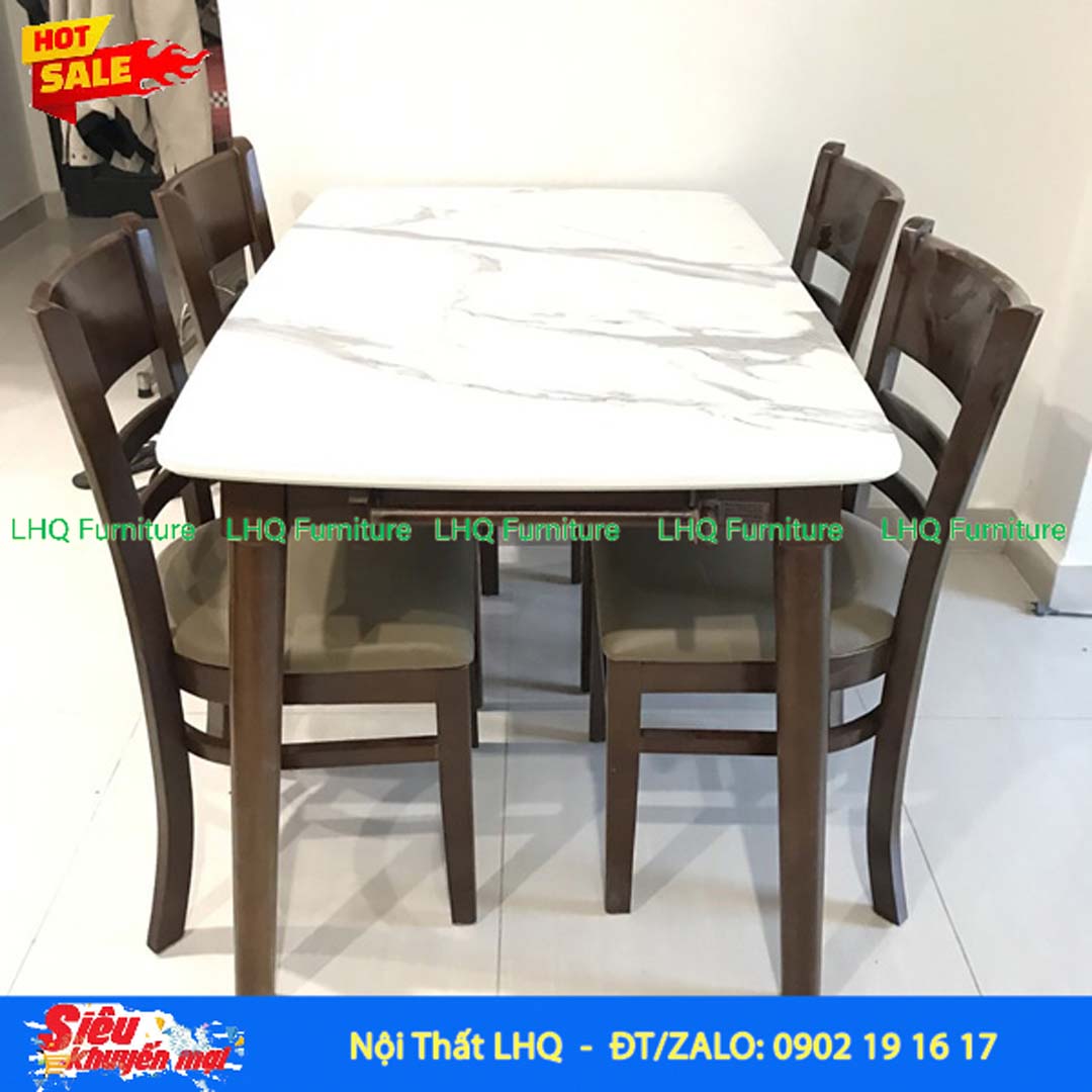 Bộ Bàn Ăn 4 Ghế Cabin Mặt Giả Đá – 3 Màu Tự Nhiên, Walnut, Trắng