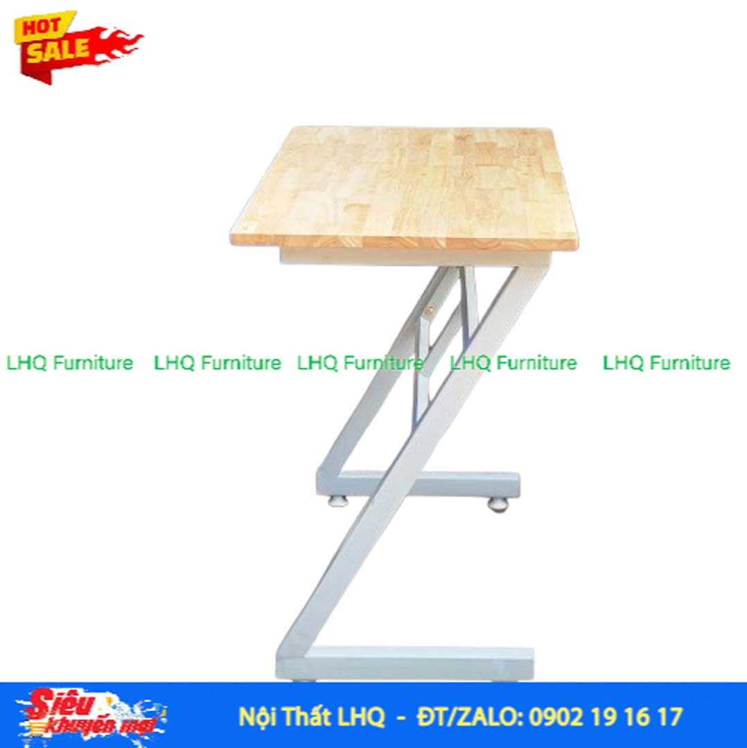 Bàn học khung sắt chữ Z gỗ cao su tự nhiên 1m – 1m2