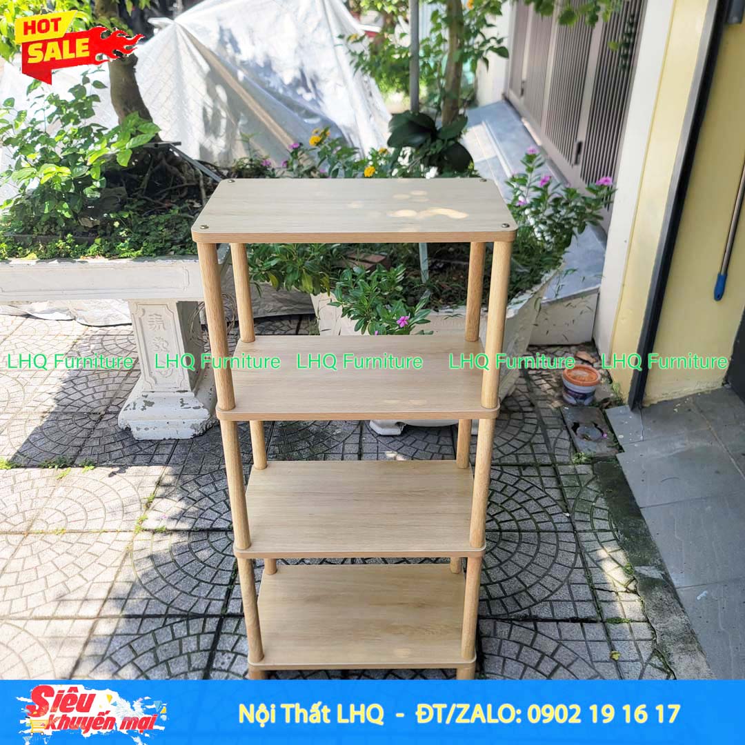 Kệ trang trí 4 tầng rộng 60cm – MDF Melamin, chân gỗ cao su