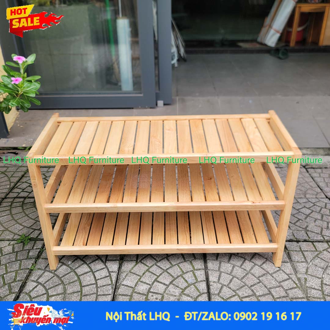 Kệ Để Giày Dép Gỗ 3 Tầng Rộng 80cm Gỗ Cao Su | Nội Thất LHQ