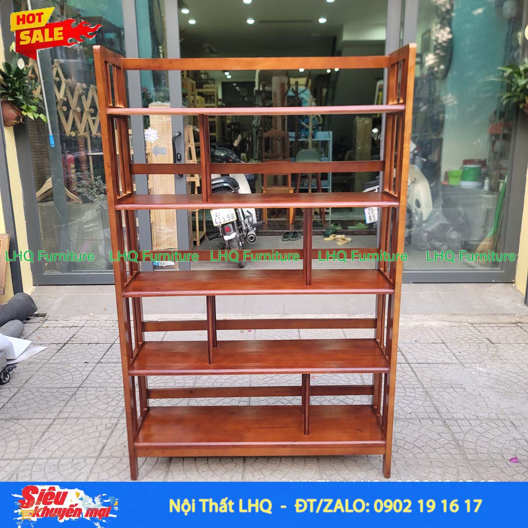 Kệ Sách Gỗ 5 Tầng Rộng 1M – Gỗ Cao Su Tự Nhiên Chắc Chắn, Sức Chứa Lớn
