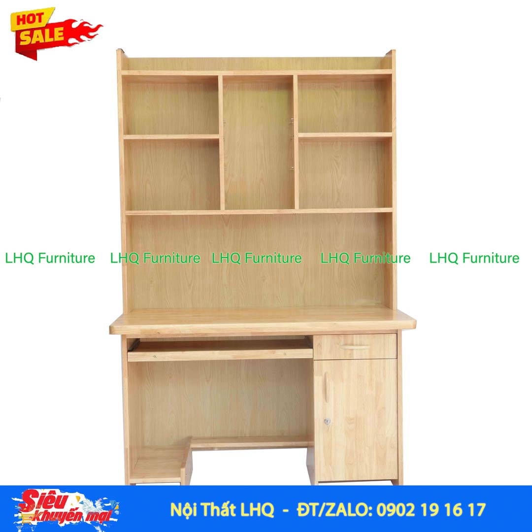 Bàn Học Có Giá Sách 1m2 Gỗ 1,8 | Gỗ Cao Su Tự Nhiên Cao Cấp