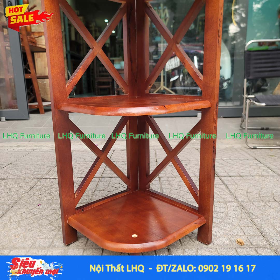 Kệ góc chữ X 5 tầng gỗ cao su tự nhiên 32x45x157cm