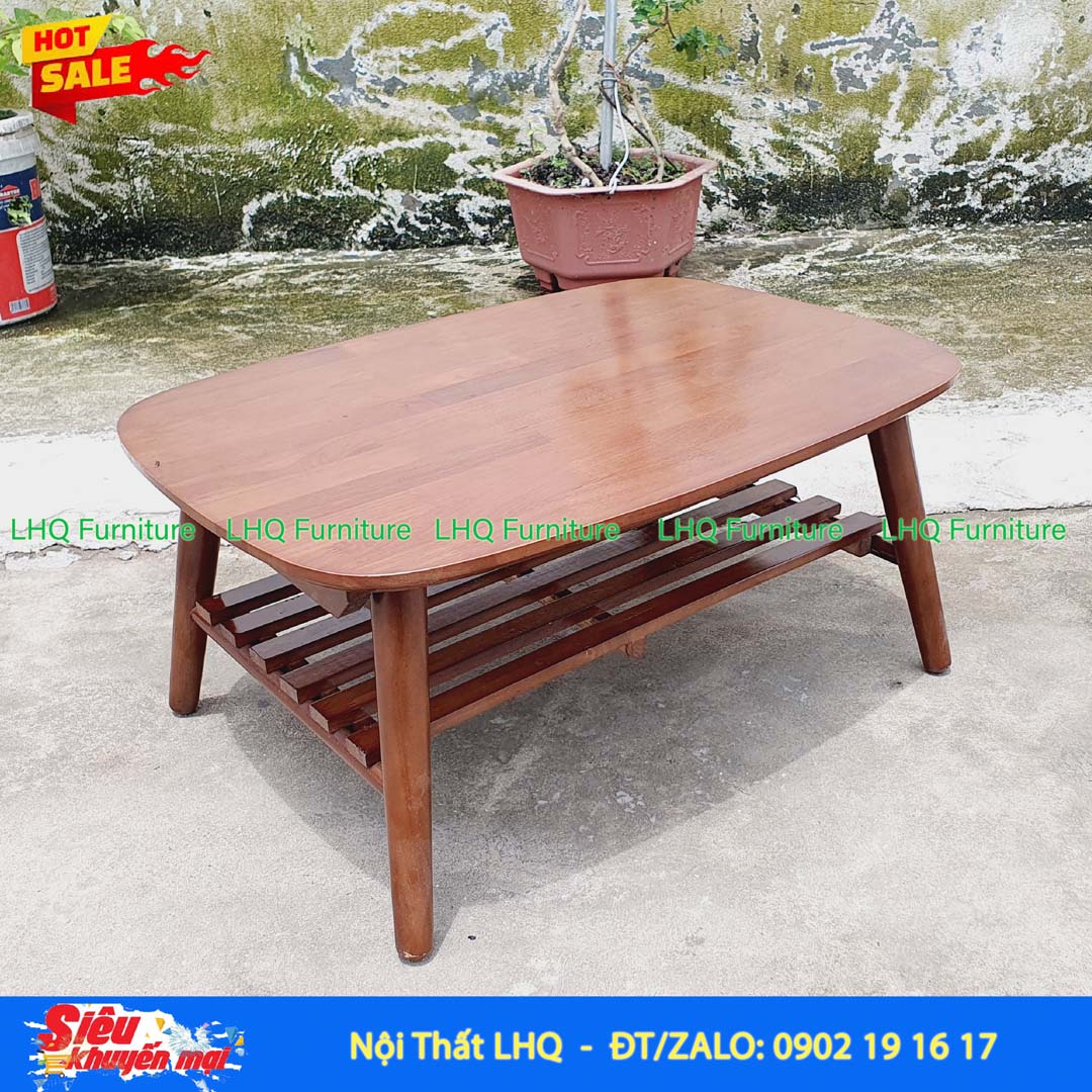 Bàn Trà Nhật 2 Tầng Gỗ Cao Su Gấp Gọn Hiện Đại