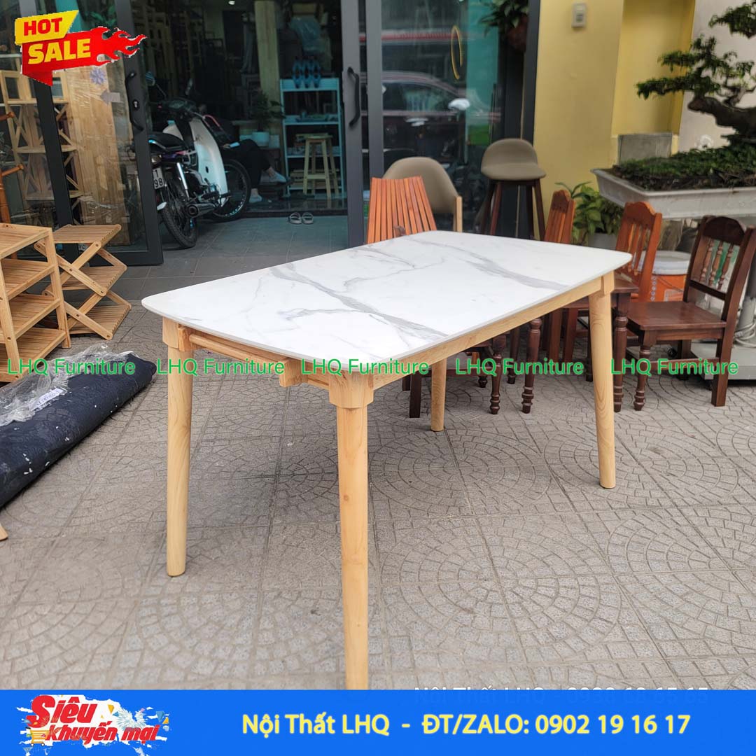Bàn ăn chân tròn 1m2 giả đá gỗ cao su tự nhiên – Đẹp, chắc chắn