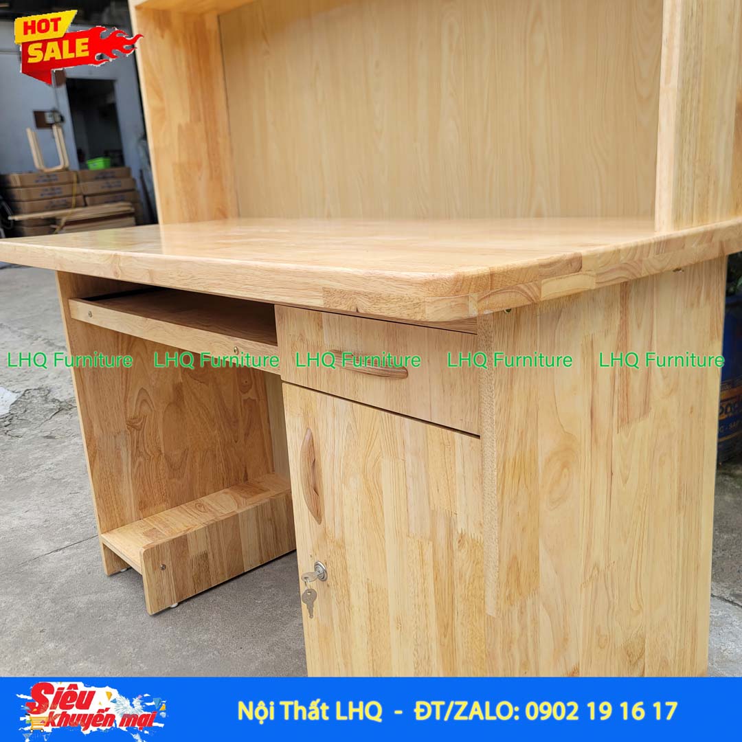 Bàn Học Có Giá Sách 1m2 Gỗ 1,8 | Gỗ Cao Su Tự Nhiên Cao Cấp