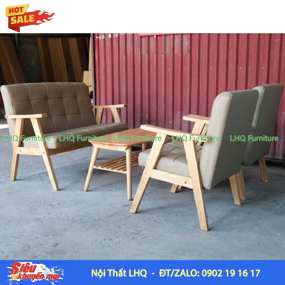 Ghế Sofa Đôi Tay Dẹt Gỗ Cao Su | Nội Thất LHQ