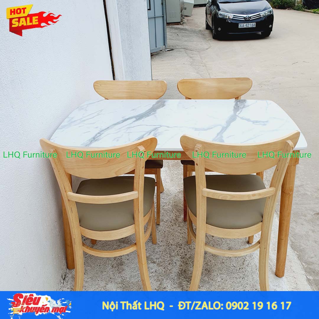 Bộ Bàn Ăn 1m2 Giả Đá 4 Ghế Panda – 3 Màu Tự Nhiên, Walnut, Trắng