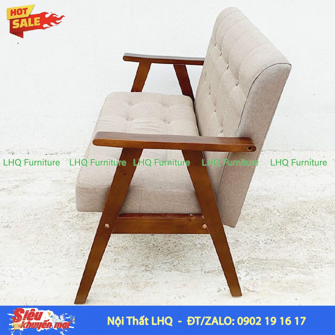 Ghế Sofa Đôi Tay Dẹt Gỗ Cao Su | Nội Thất LHQ