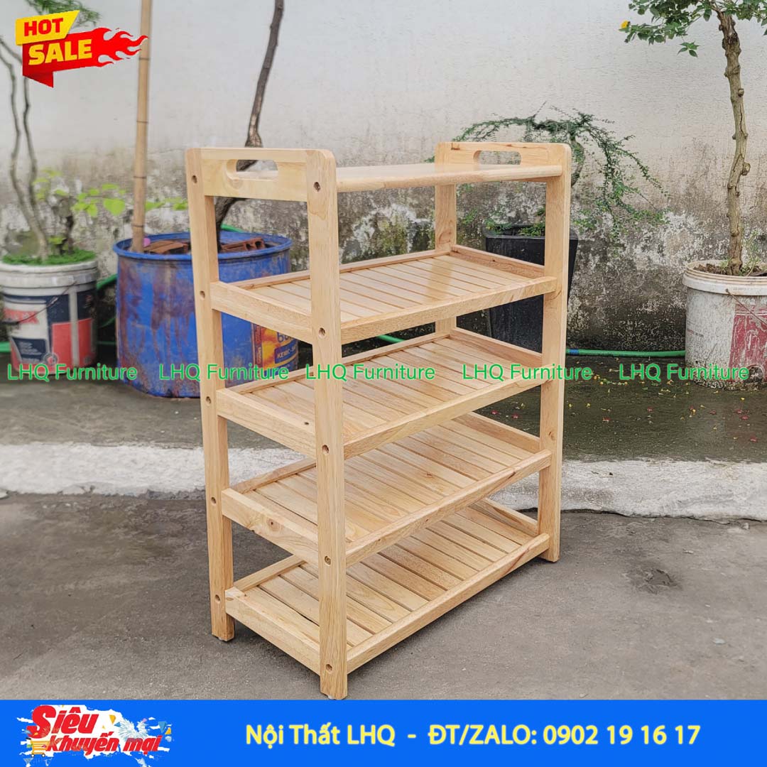 Kệ để giày dép có quai xách 5 tầng – Gỗ cao su tự nhiên