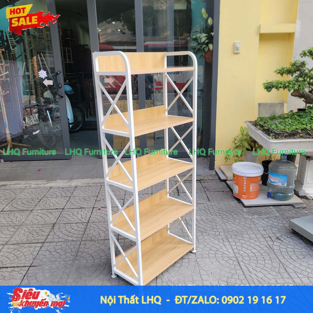 Kệ Sách Khung Sắt Gỗ Melamin 5T70 | Nội Thất LHQ