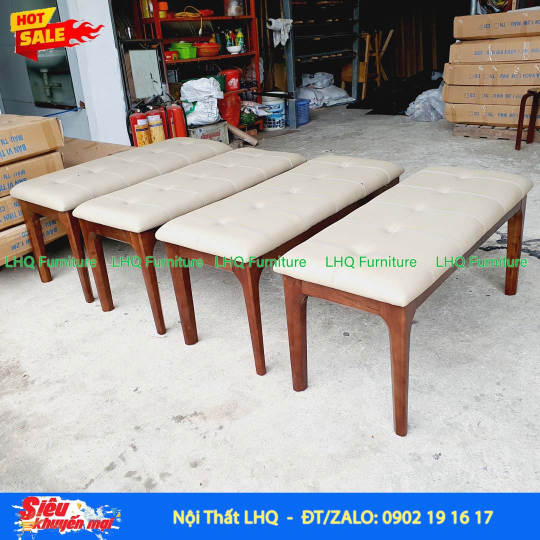 Ghế Bench Gỗ Cao Su Mặt Nệm | Nội Thất LHQ
