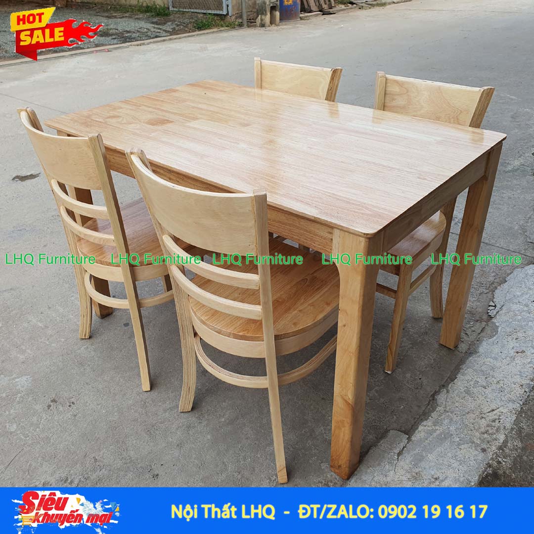Bộ bàn ăn 4 ghế Cabin ghế mặt gỗ – Bàn gỗ cao su tự nhiên