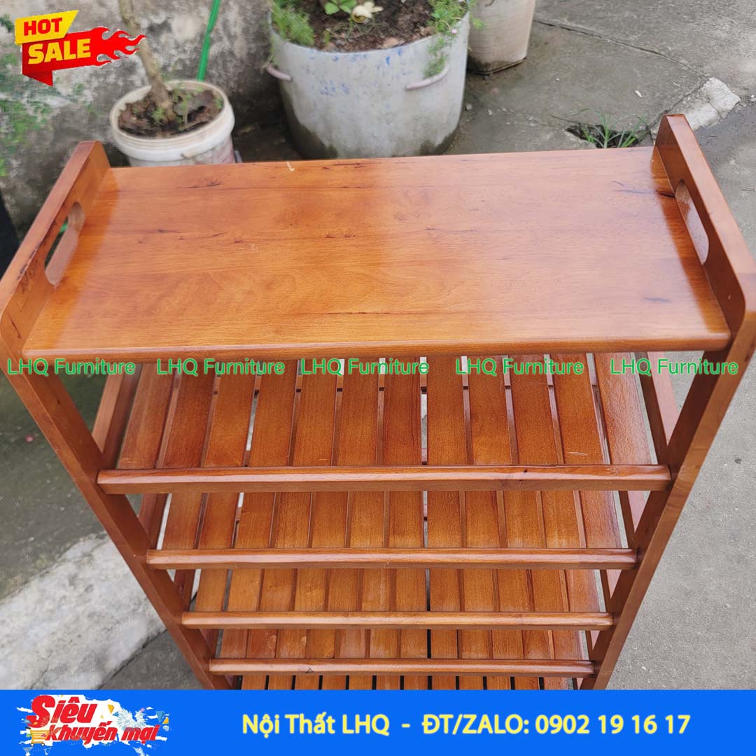 Kệ Dép Có Quai Xách 4 Tầng Gỗ Tự Nhiên | LHQ