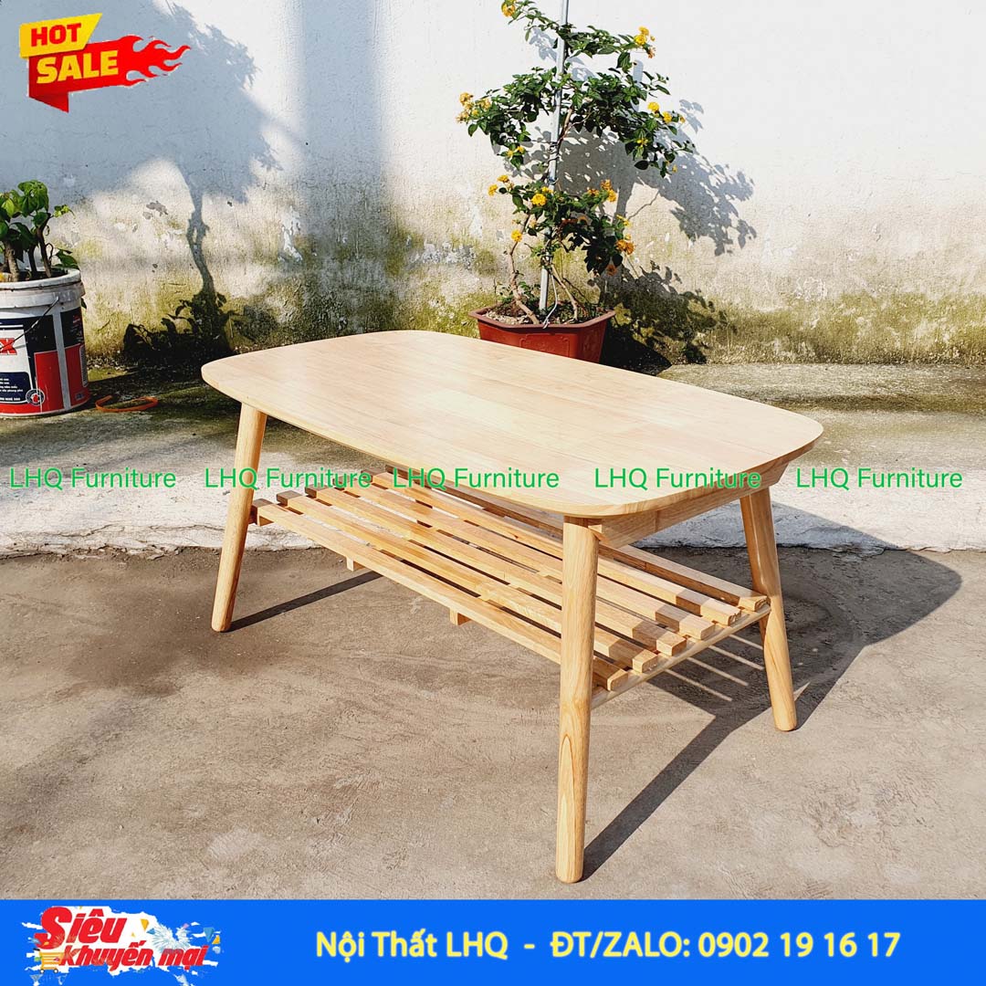 Bàn Sofa Gỗ Cao Su 2 Tầng Hiện Đại, Gấp Gọn