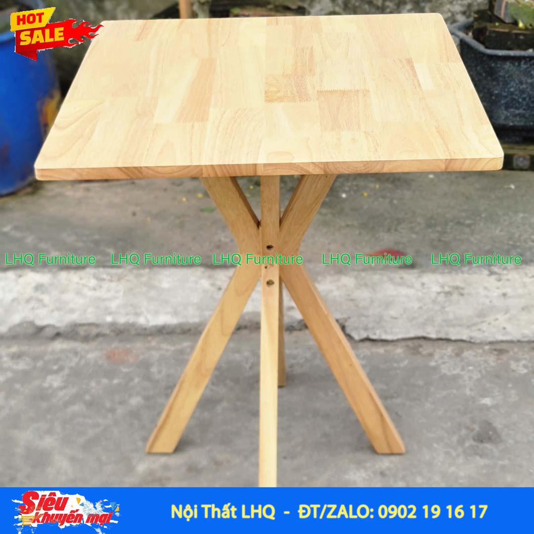 Bàn Cafe Mặt Vuông 60 Gỗ Cao Su Tự Nhiên