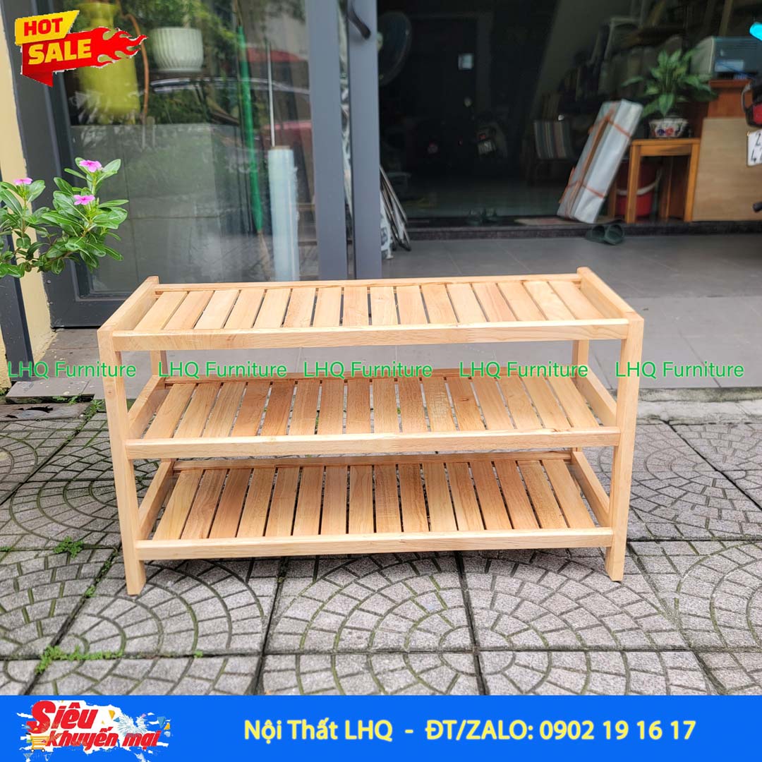 Kệ Để Giày Dép Gỗ 3 Tầng Rộng 80cm Gỗ Cao Su | Nội Thất LHQ