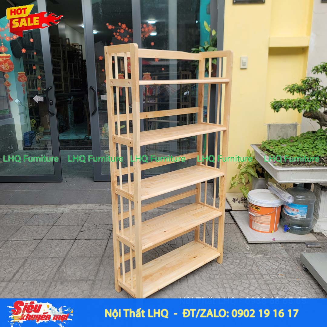 Kệ Sách Gỗ 5 Tầng Rộng 80cm – Gỗ Cao Su Tự Nhiên Chắc Chắn, Đẹp Hiện Đại