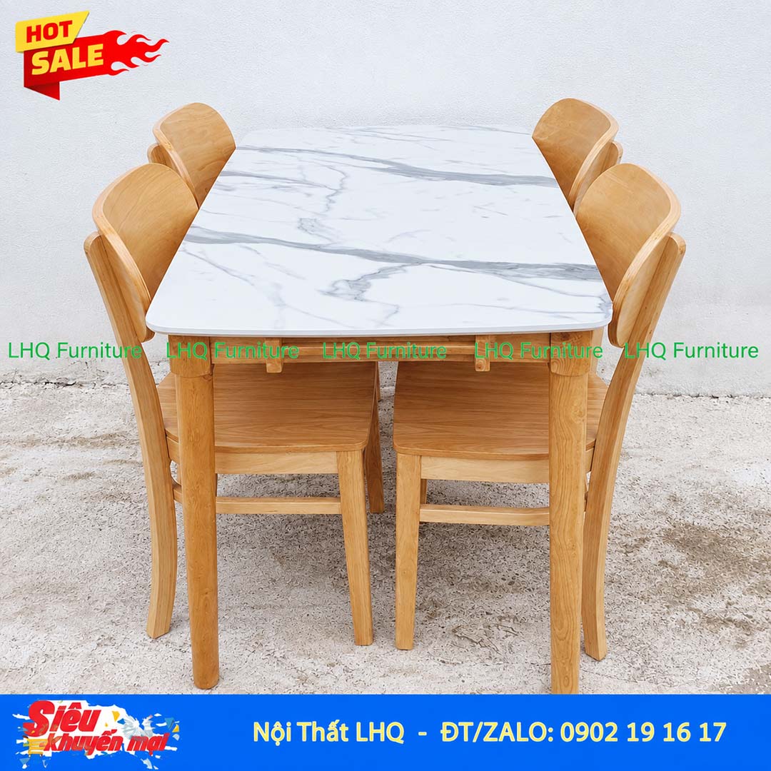 Bộ bàn ăn 4 ghế Butter mặt gỗ bàn giả đá 1m2 – Giá tốt