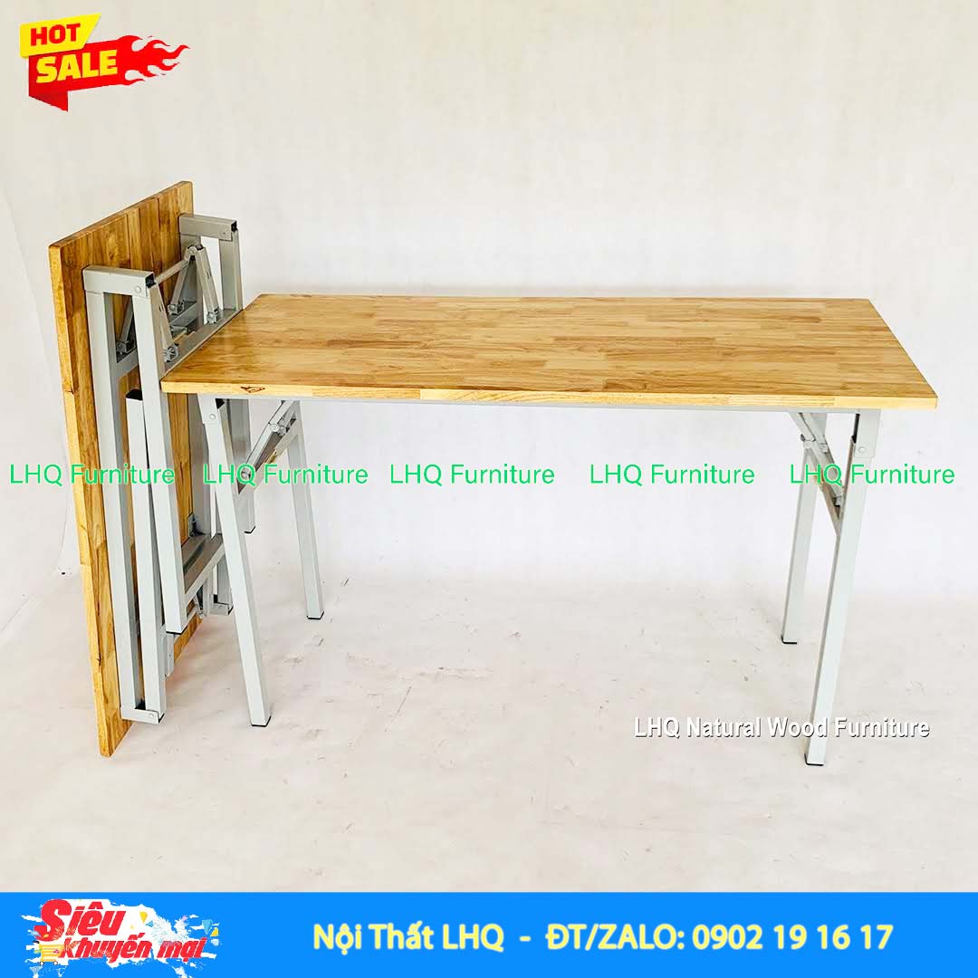Bàn Làm Việc Chân Sắt Gấp 1m2 | Gỗ Cao Su Gấp Gọn Tiện Lợi