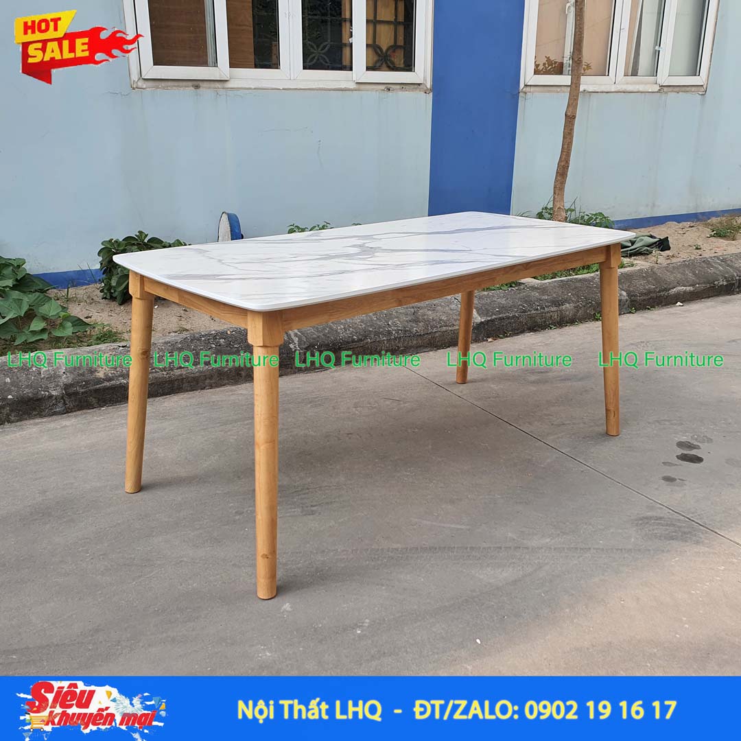 Bàn ăn chân tròn 1m6 giả đá gỗ cao su tự nhiên – Đẹp, rộng rãi