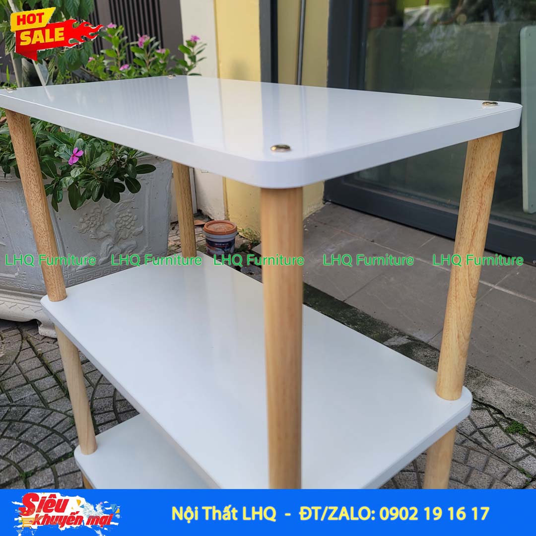 Kệ trang trí 3 tầng rộng 60cm – MDF Melamin, chân gỗ cao su