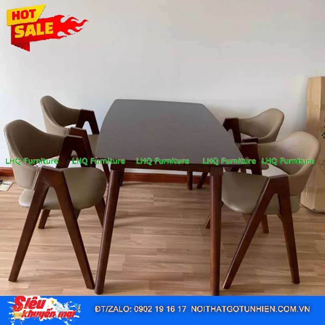 Bàn Ghế Ăn Chữ A 04 Gỗ Cao Su Tự Nhiên 4 Ghế