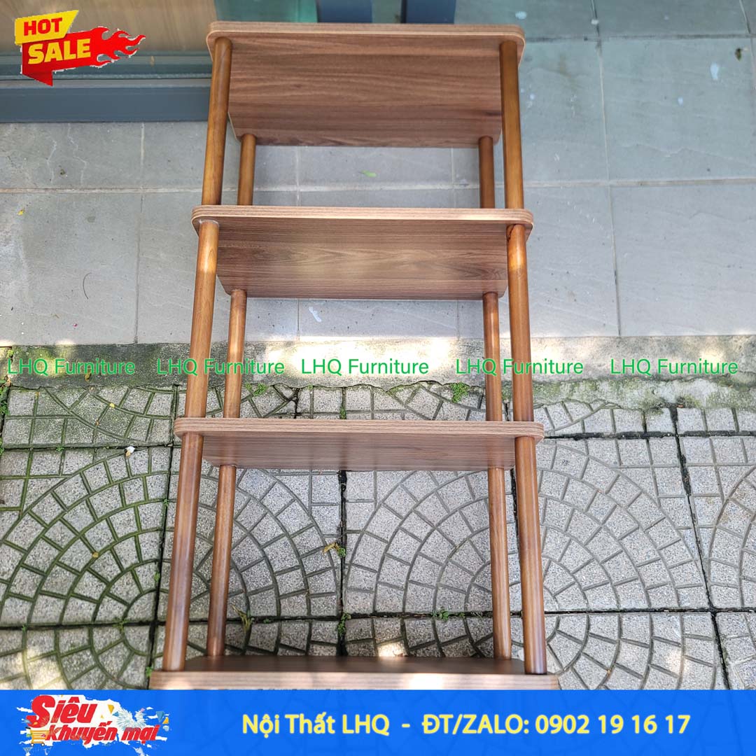 Kệ trang trí 4 tầng rộng 60cm – MDF Melamin, chân gỗ cao su