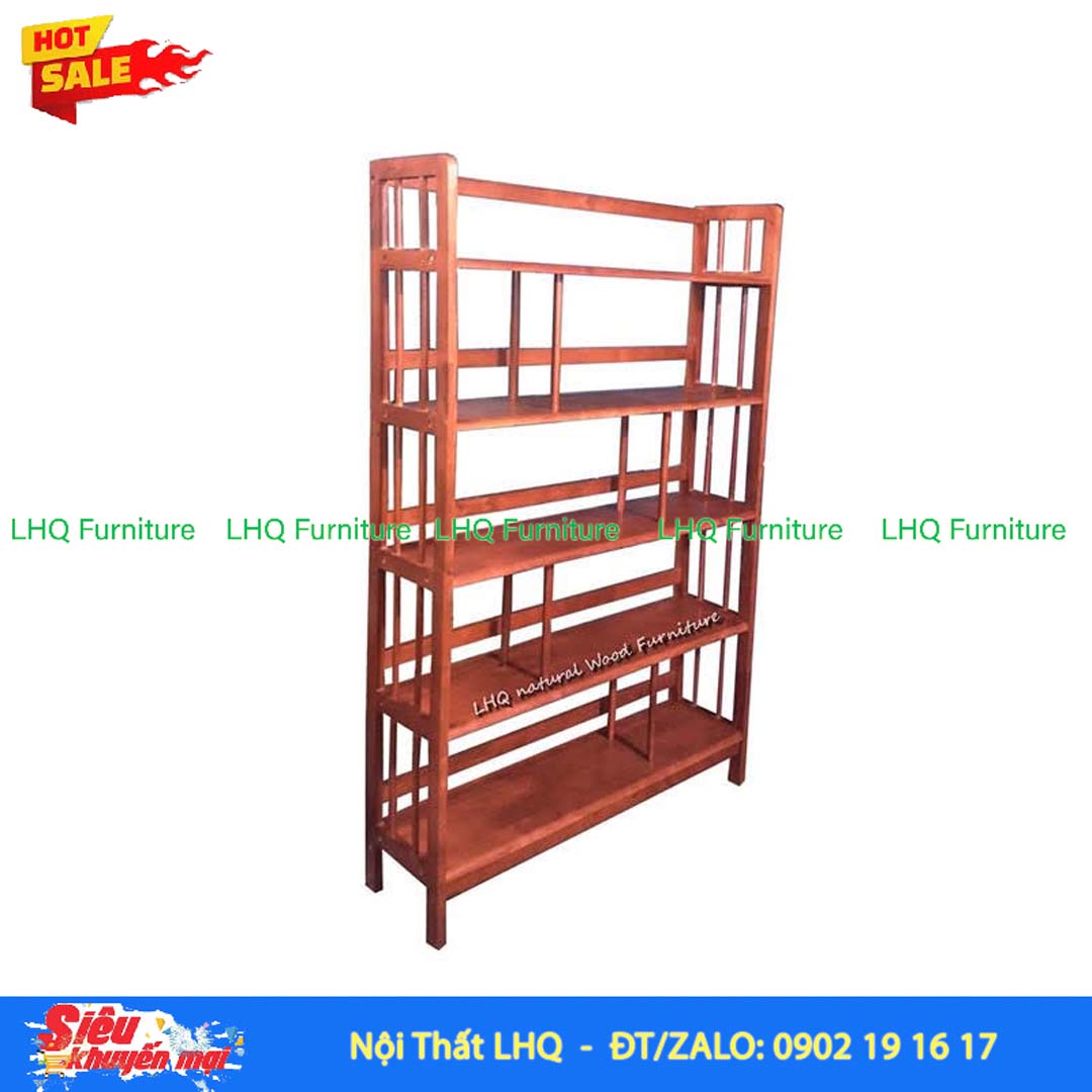 Kệ Sách Gỗ 5 Tầng Rộng 1m2 – Gỗ Cao Su Tự Nhiên Chắc Chắn, Sức Chứa Lớn