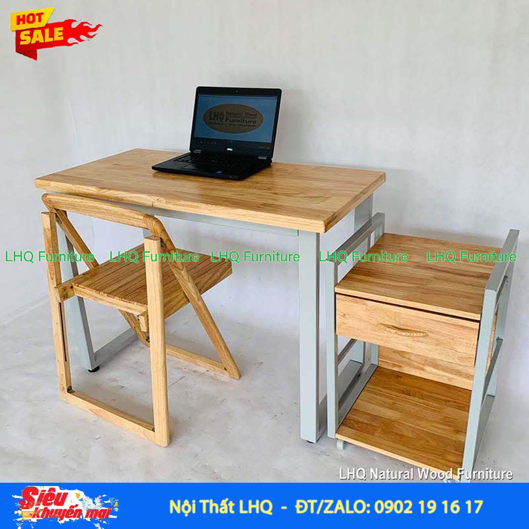 Bàn Làm Việc Chân Sắt Đơn 1m2 | Gỗ Cao Su Hiện Đại, Chắc Chắn